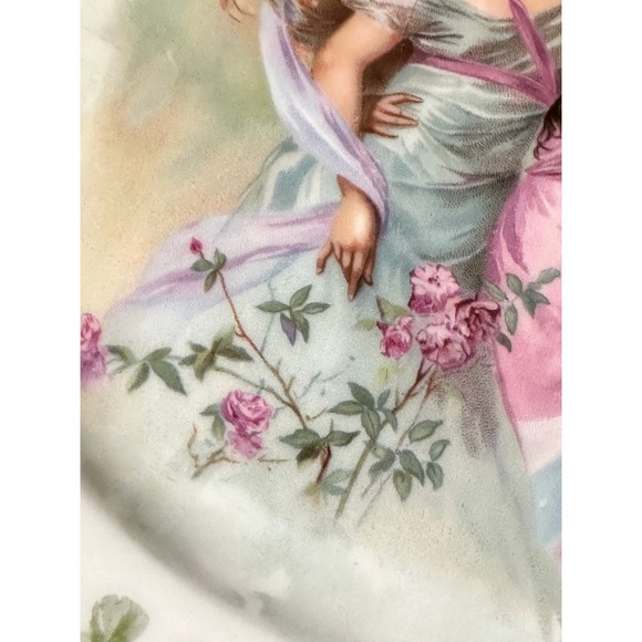 Victorian Limoges Porcelain Portrait Plate Women Roses - Picture 5 of 9